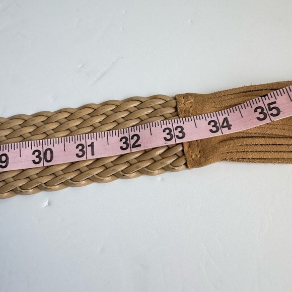 Vintage Woven Fringe Belt Tan Suede Boho Western Cowgirl Womens Medium / Large - Picture 12 of 12
